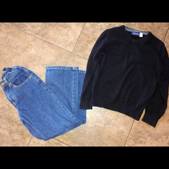 Boys Size 8 outfit light sweater and jeans black sweater children's Place